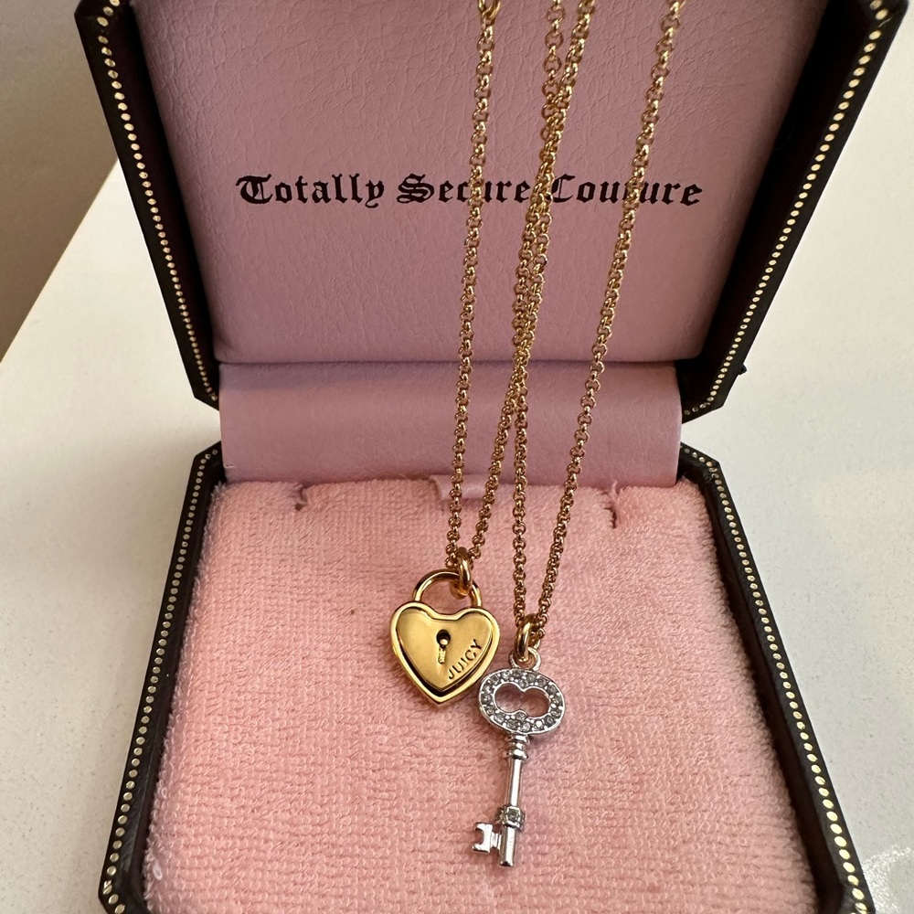 Juicy Couture layered Heart Lock & Key Necklace New in Box